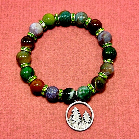 Handmade Tree & Mountain Bracelet with Natural Indian Agate Stones! - Picture 2 of 3